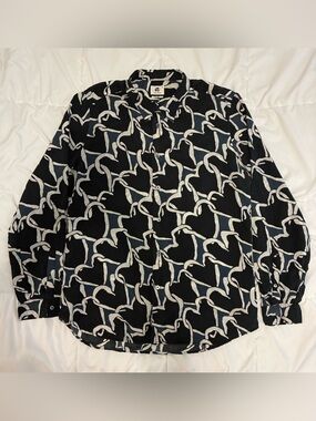 Paul Smith Men's Slim Fit "Chain Hearts" Button-Up Print Shirt in Black Size XL